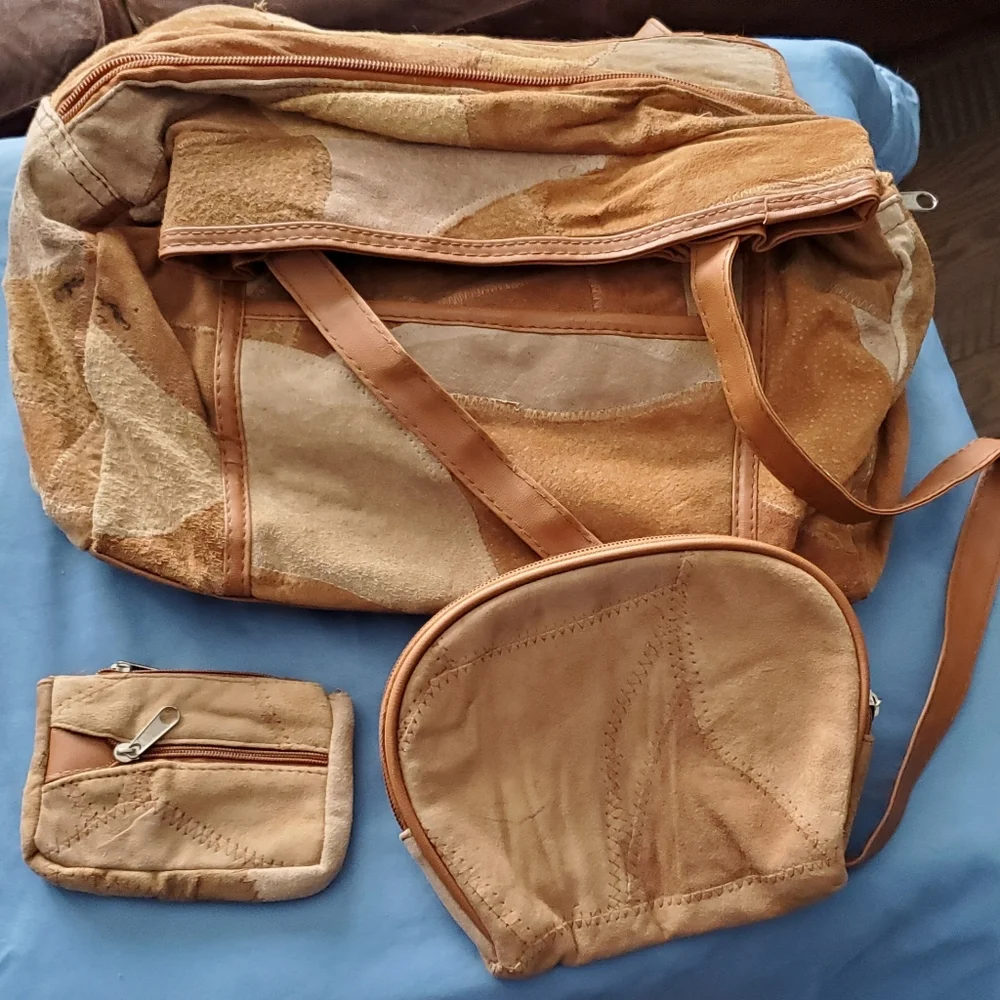 Suede Patchwork Handbag, Large Capacity, Multiple Pockets - Picture 6 of 13